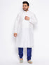 Jashvi Men's Plus Size White Silk Blend Kurta And Blue Pyjama Set